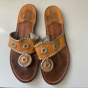 Jack Rogers sandals Cork Wedge, Orange with gold slip on vacation summer spring